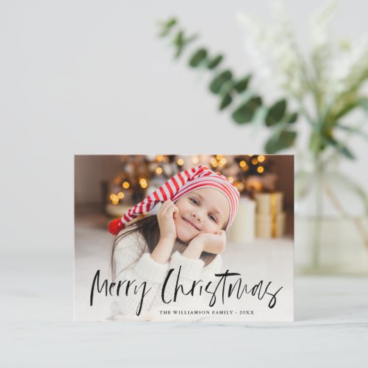 Kerstvakantie schattige gepersonaliseerde fotokaar briefkaart (Staand voorkant)