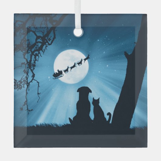 Kerstvakantie Schattigee hond en kat Santa Glas Ornament (Voorkant)