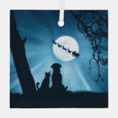 Kerstvakantie Schattigee hond en kat Santa Glas Ornament (Achterkant)
