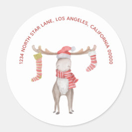 Kerstvakantie Schattigee Moose Retouradres Ronde Sticker