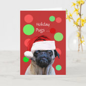 Kerstvakantie Schattigee Pug Dog Santa Hat Kaart (Gele Bloem)