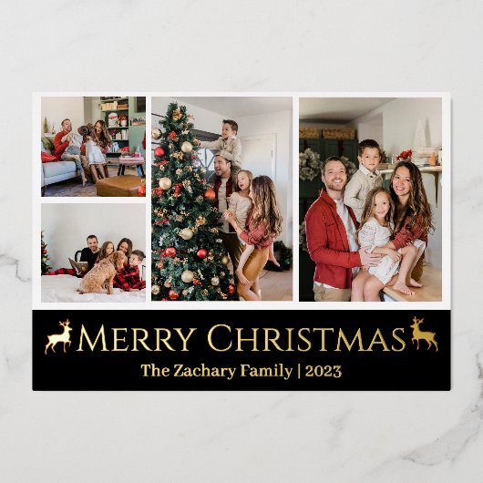 Kerstvakantie Script Familie Foto Collage Folie Feestdagenkaart (Voorkant)