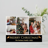Kerstvakantie Script Familie Foto Collage Folie Feestdagenkaart (Staand Voorkant)
