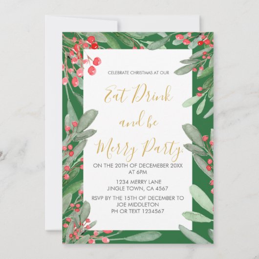 Kerstvakantie seizoen Green Holly Wreath Bright Kaart (Achterkant)