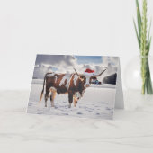 Kerstvakantie Seizoenen Groeten Longhorn Koe Kaart (Voorkant)