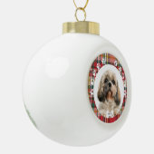 Kerstvakantie Shih Tzu Hond Huisdier Foto op Maat Keramische Bal Ornament (Links)