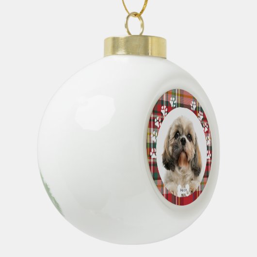 Kerstvakantie Shih Tzu Hond Huisdier Foto op Maat Keramische Bal Ornament (Links)