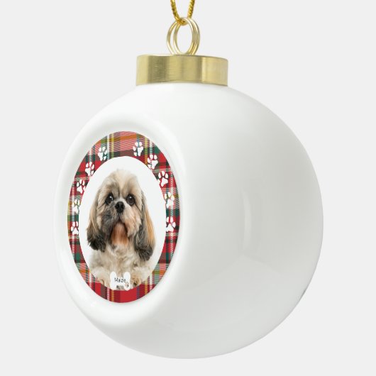 Kerstvakantie Shih Tzu Hond Huisdier Foto op Maat Keramische Bal Ornament (Rechts)