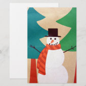 Kerstvakantie Sneeuwman & Bomen Briefpapier (Voorkant / Achterkant)