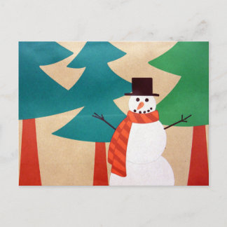 Kerstvakantie Sneeuwman & Bomen Feestdagenkaart