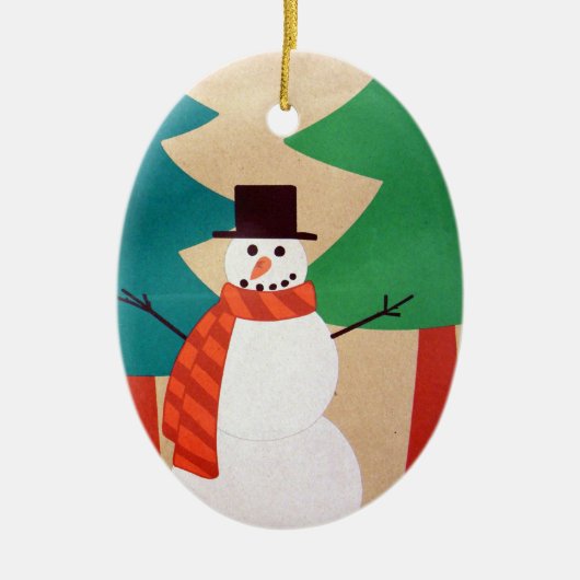 Kerstvakantie Sneeuwman & Bomen Keramisch Ornament (Voorkant)