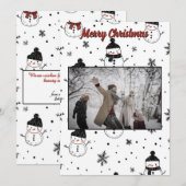 Kerstvakantie Sneeuwman Flake Fotokaart Minimal Feestdagenkaart (Voorkant / Achterkant)