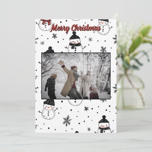 Kerstvakantie Sneeuwman Flake Fotokaart Minimal Feestdagenkaart (Staand voorkant)