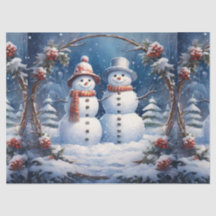 Kerstvakantie Sneeuwman Koppel Decoupage