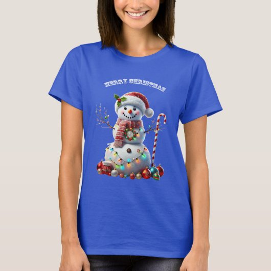 Kerstvakantie Sneeuwman met decoraties URM T-shirt (Voorkant)