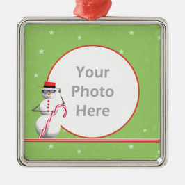 Kerstvakantie Sneeuwman Ronde (foto lijst) Metalen Ornament