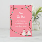 Kerstvakantie – Sneeuwmannenduo & Lichtjes Save The Date (Staand voorkant)