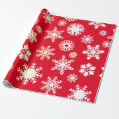 Kerstvakantie Sneeuwvlokken Patroon Rood Cadeaupapier (Uitgerold)