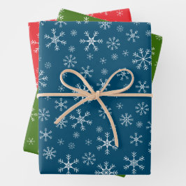 Kerstvakantie Sneeuwvlokken Rood Groen Blauw Wit Inpakpapier Vel