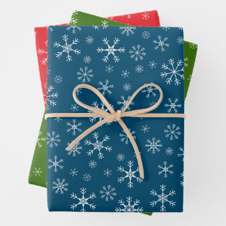 Kerstvakantie Sneeuwvlokken Rood Groen Blauw Wit Inpakpapier Vel