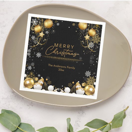 Kerstvakantie Sneeuwvlokken Sparkles en Sneeuwmann Servet