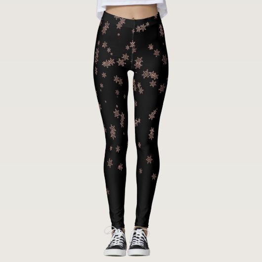 Kerstvakantie Snowflakes Roos Gold Unique Leggings (Voorkant)