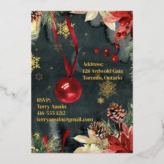 Kerstvakantie Splendor Jingle & Mingle Party Folie Uitnodiging (Achterkant)