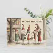 Kerstvakantie Straatmuzikanten Wenskaart Feestdagenkaart (Staand voorkant)
