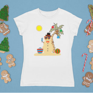 Kerstvakantie strand Tropische Sneeuwman T-shirt