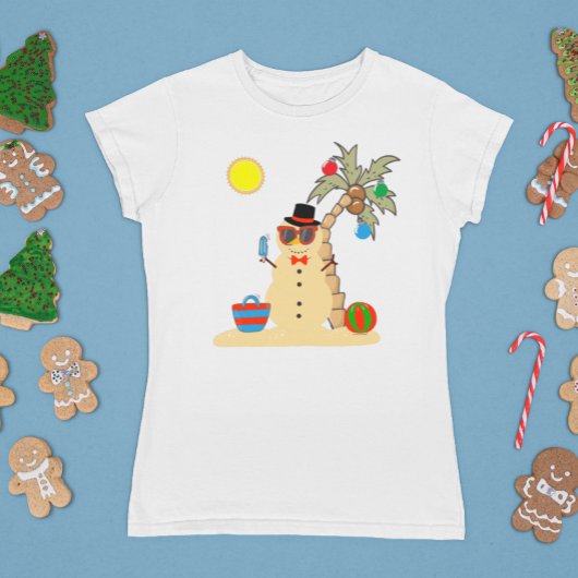 Kerstvakantie strand Tropische Sneeuwman T-shirt