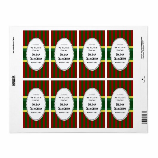 Kerstvakantie Stripe Parel V Wijnfles Label (Full Sheet)