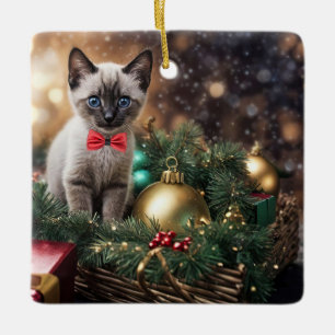 Kerstvakantie Super Schattige Siamese Kat Kitten Keramisch Ornament