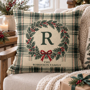 Kerstvakantie Tartan Schotland Geruite Monogram Ac Kussen