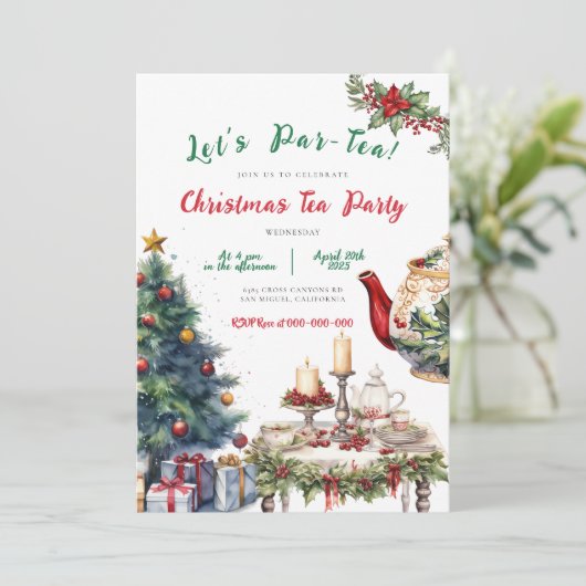 Kerstvakantie Tea Party verjaardagsuitnodiging Kaart (Staand voorkant)