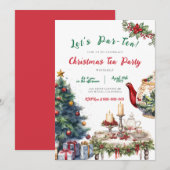 Kerstvakantie Tea Party verjaardagsuitnodiging Kaart (Voorkant / Achterkant)