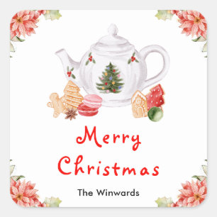 Kerstvakantie Thee Rood Kerstfeest Vierkante Sticker