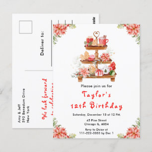 Kerstvakantie Thee Verjaardagsfeest Rood Briefkaart