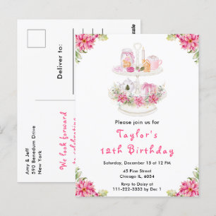 Kerstvakantie Thee Verjaardagsfeest Roze Briefkaart