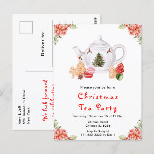 Kerstvakantie Theepartij Rood Briefkaart