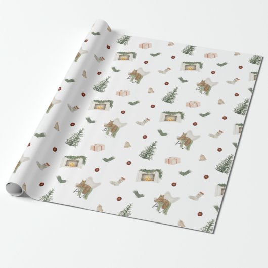 Kerstvakantie Thema Neutral Pine Gift Cadeaupapier (Uitgerold)