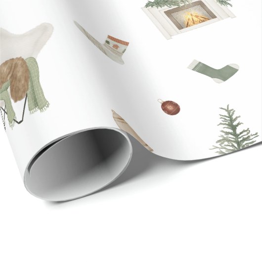 Kerstvakantie Thema Neutral Pine Gift Cadeaupapier (Rol Hoek)
