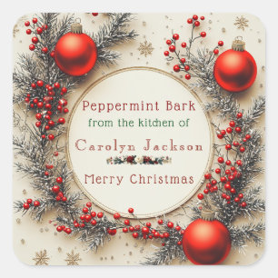 Kerstvakantie traktaties koekjes snoep vierkante sticker