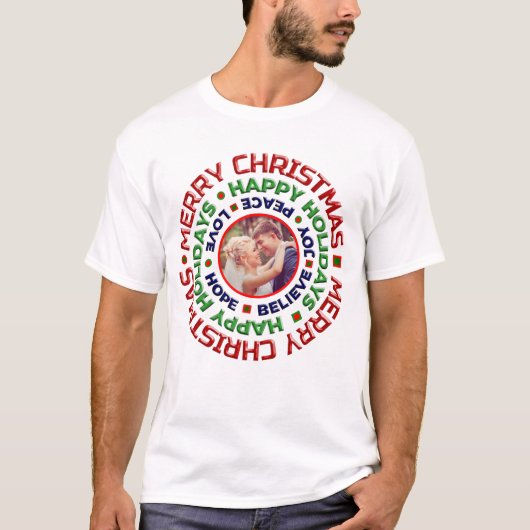 Kerstvakantie Trouwen Familie Foto Personaliseren T-shirt (Voorkant)