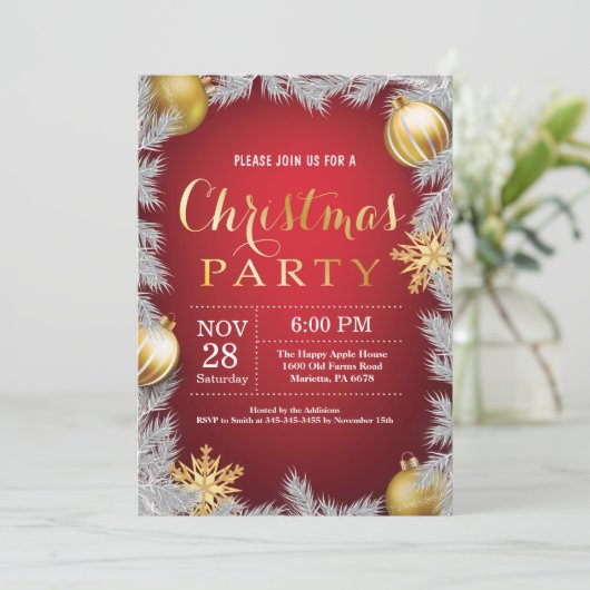 Kerstvakantie Uitnodiging Rood en Goud (Staand voorkant)