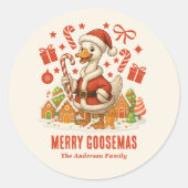 Kerstvakantie van de Santa Gans Ronde Sticker (Voorkant)