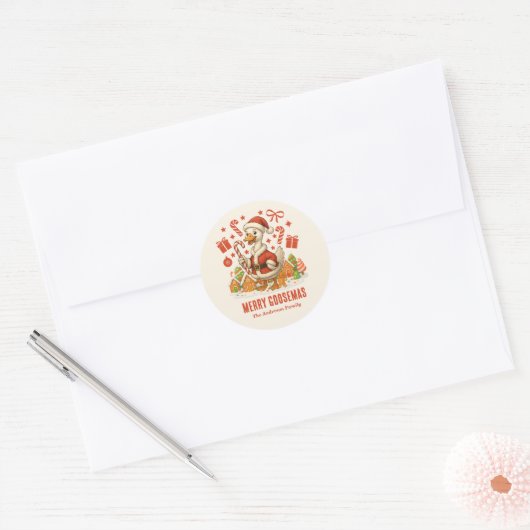 Kerstvakantie van de Santa Gans Ronde Sticker (Envelop)