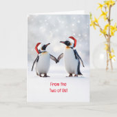 Kerstvakantie van de Two of Us Schattige Penguin Kaart (Gele Bloem)