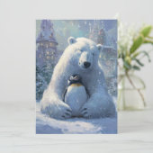 Kerstvakantie van ijsbeer en pinguïn feestdagenkaart (Staand voorkant)