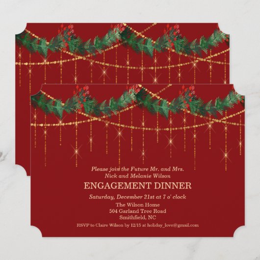 Kerstvakantie Verlovingsdiner Uitnodiging (Voorkant / Achterkant)