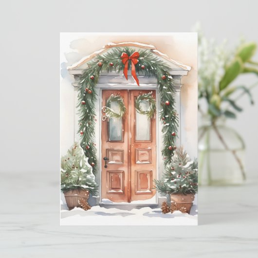 Kerstvakantie versierde kerstkaart (Staand voorkant)